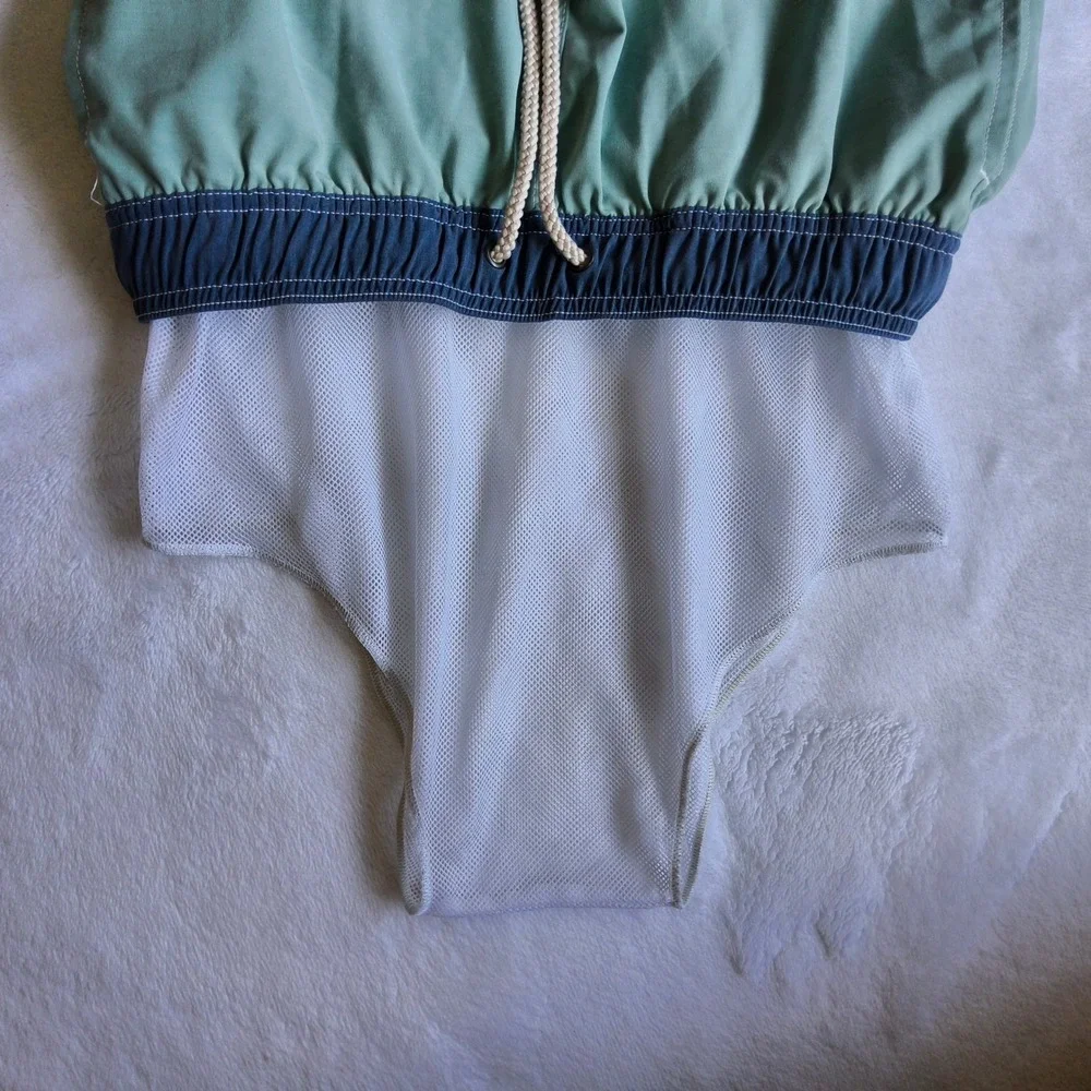 Faherty Beacon Swim Trunks Board Shorts Mens Small Green Blue Colorblock Lined